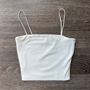 White Ribbed Dainty Strap Cropped Tank